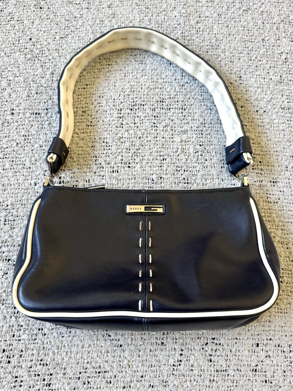 Guess Y2K Navy Blue White Faux Leather Shoulder Bag